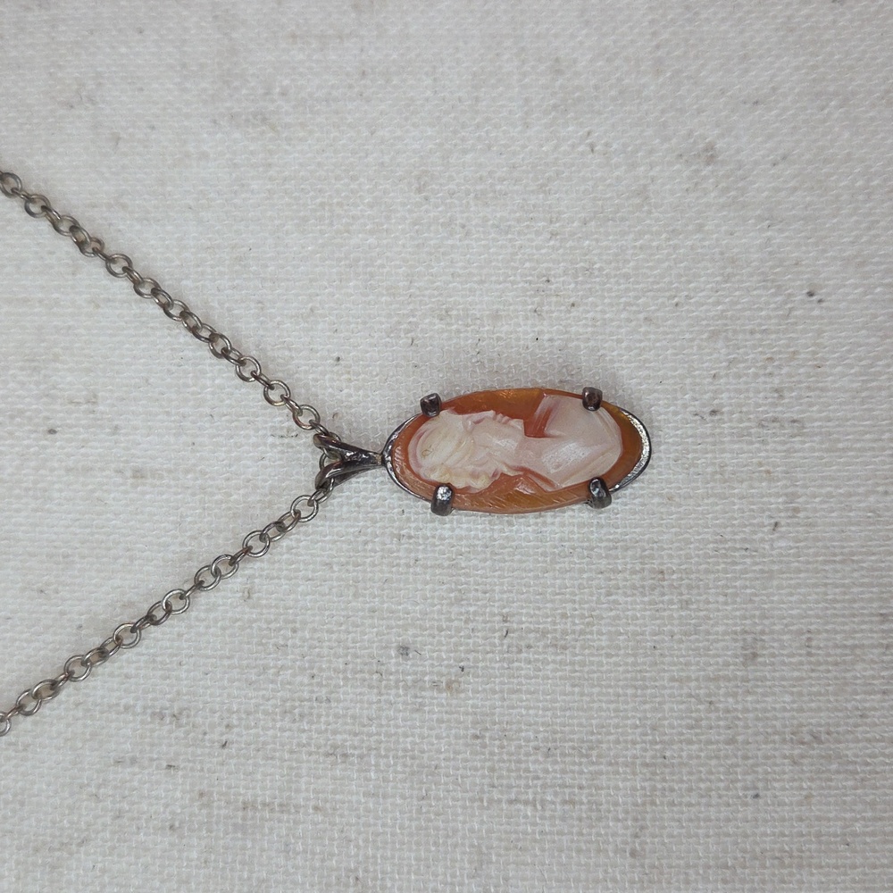 Vintage Cameo Pendant Necklace Conch Shell Antique Resin Victorian Look